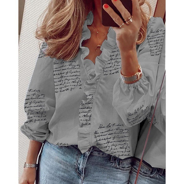 European & American Style Women’s Long-Sleeved Ruffled Shirt – Elegant Casual Top - Daily Goods