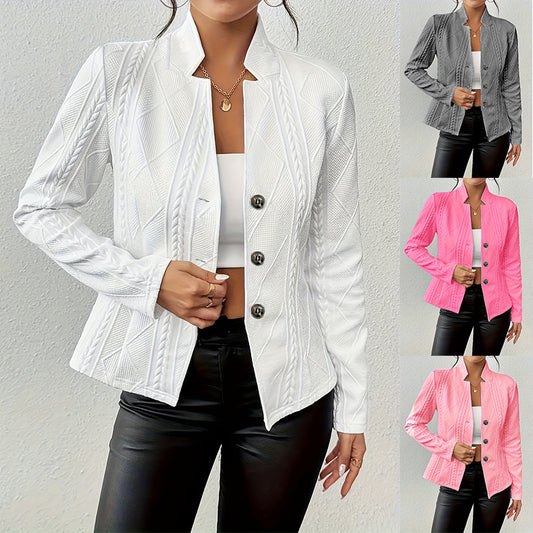 Women’s Slim Blazer Jacket – Single-Breasted Office Coat with Stand Collar - Daily Goods
