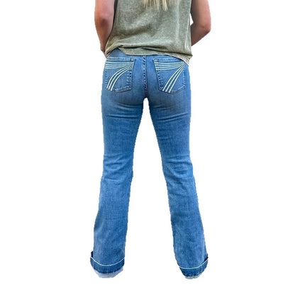 Women’s Slim Fit Mid-Waist Flared Jeans – Embroidered Street Hipster Style - Daily Goods