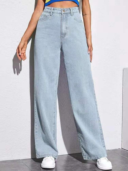 Women’s Washed Straight Jeans – Mid Waist Casual Denim Pants - Daily Goods