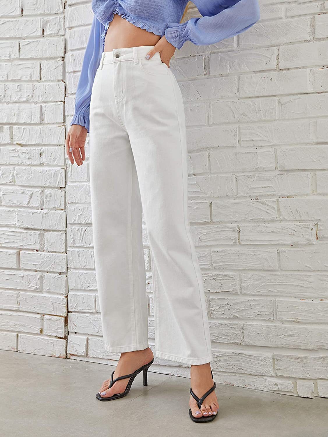 Women’s Washed Straight Jeans – Mid Waist Casual Denim Pants - Daily Goods