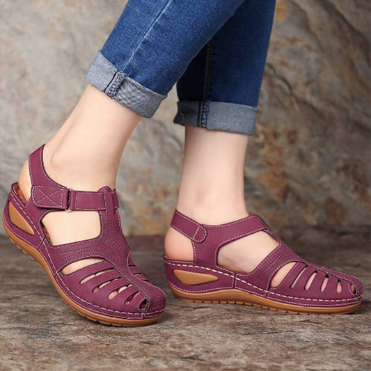 Women’s Plus Size Retro Wedge Sandals – Round Toe Buckle Casual Slides - Daily Goods