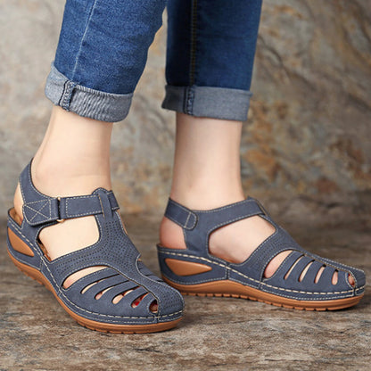 Women’s Plus Size Retro Wedge Sandals – Round Toe Buckle Casual Slides - Daily Goods