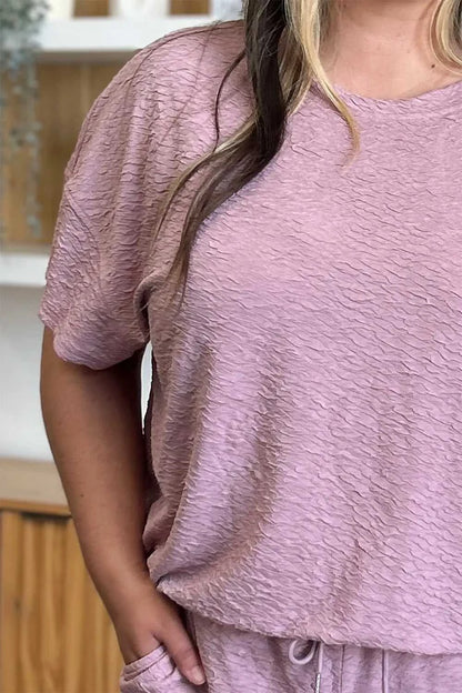 Women's Full Size Texture Short Sleeve Top and Pants Set