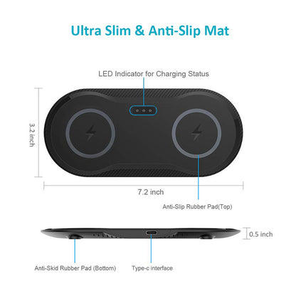 Dual wireless charger for mobile phones. Stable fast charging, intelligent temperature control, Type-C interface - Daily Goods