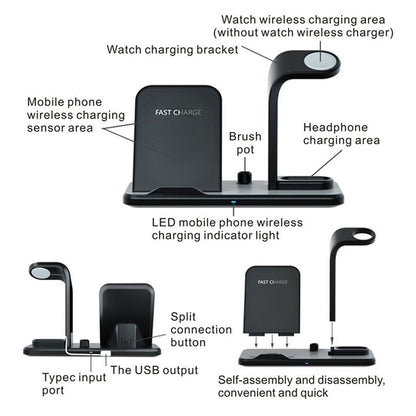 Wireless Charger Bracket – 10W Fast Charging with USB & Headphone Output, Black & White - Daily Goods