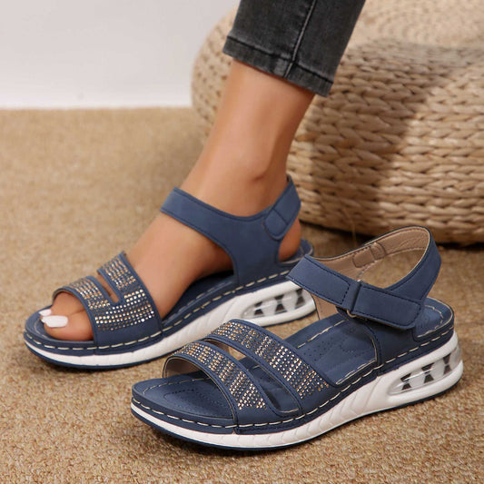 Summer Rhinestone Wedges Sandals Casual Sports Air Cushion Bottom Beach Shoes For Women Roman Sandals - Daily Goods