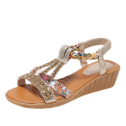 Casual Wedges Sandals With Rhinestone Summer Plus-size Peep-toe Roman Shoes - Daily Goods