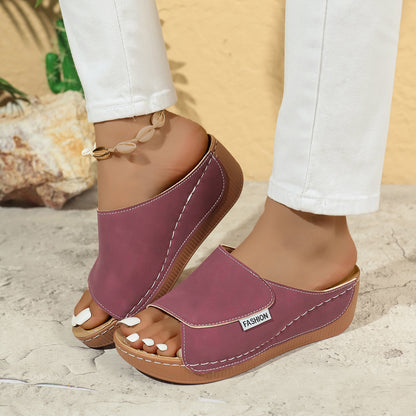 Summer Wedge Slides Slippers Fashion Fish Mouth Thick Bottom Roman Shoes Solid Color Beach Sandals For Women - Daily Goods