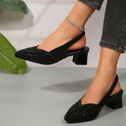 Women's Plus Size Rhinestone Pointed Toe Low Heel Shoes - Daily Goods