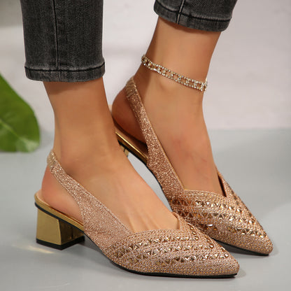 Women's Plus Size Rhinestone Pointed Toe Low Heel Shoes - Daily Goods