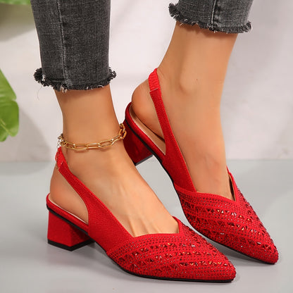 Women's Plus Size Rhinestone Pointed Toe Low Heel Shoes - Daily Goods