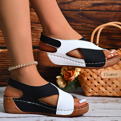 Colorblock-crossed  Wedges Sandals Summer Fashion Fish Mouth Platform Roman Shoes For Women - Daily Goods