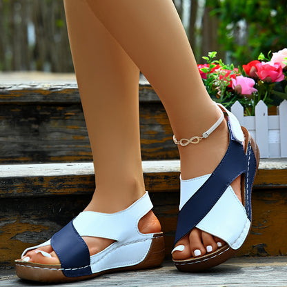 Colorblock-crossed  Wedges Sandals Summer Fashion Fish Mouth Platform Roman Shoes For Women - Daily Goods